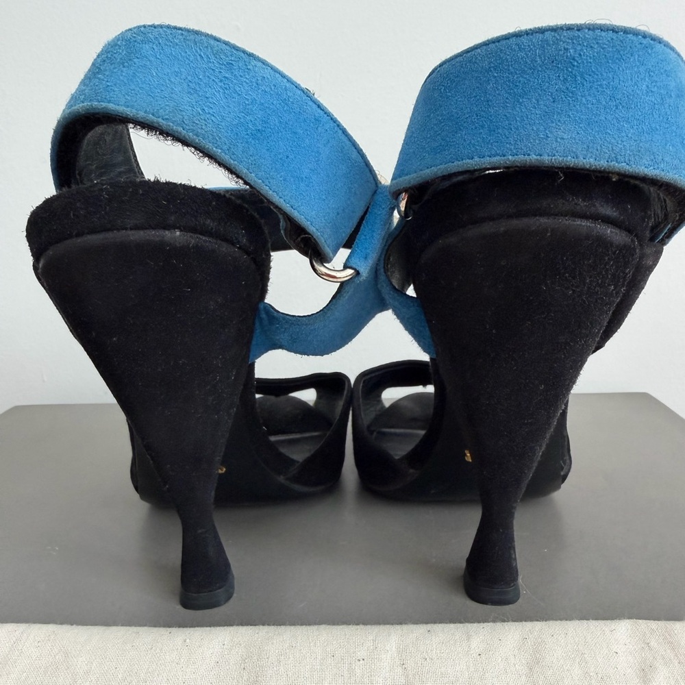 PRADA Black Suede Colorblock Runway Heel Sandals, Size 38.5 (US 8) - Picture 3 of 7
